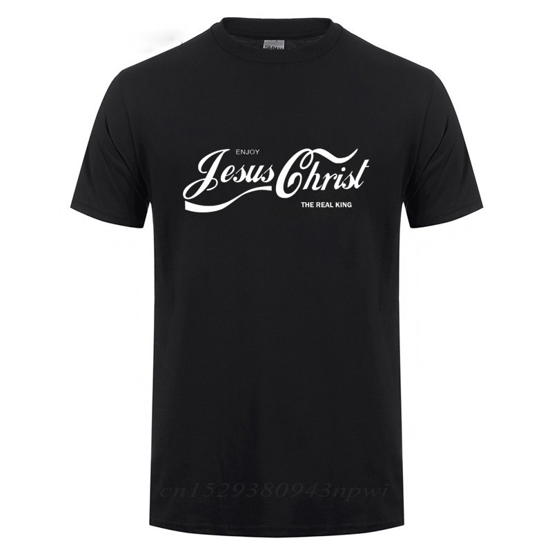 

ENJOY JESUS CHRIST THE REAL KING CHRISTIAN FUN T SHIRT Baptism Church Bride Squad Esthetic Faith Funny Gift T-Shirt, Black