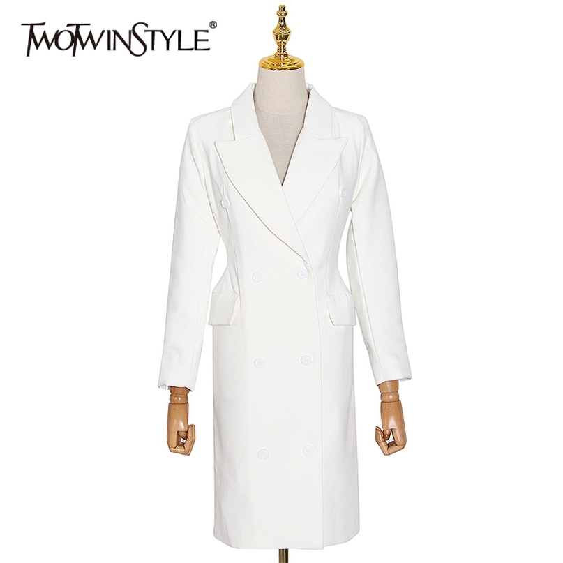

White Minimalist Dress For Women V Neck Long Sleeve High Waist Casual OL Dresses Female Clothing Autumn 210520