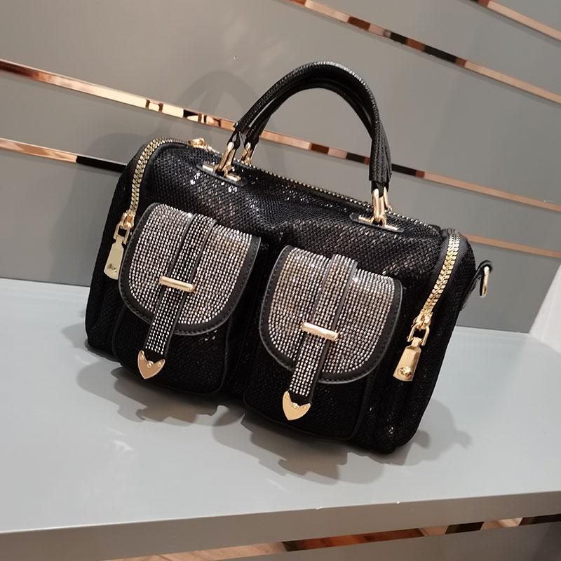 

Evening Bags Luxury Rhinestone Women's Bag Ita Shining Sequines Crossbody Shoulder Large Capacity Black Sac Top Handle Handbag