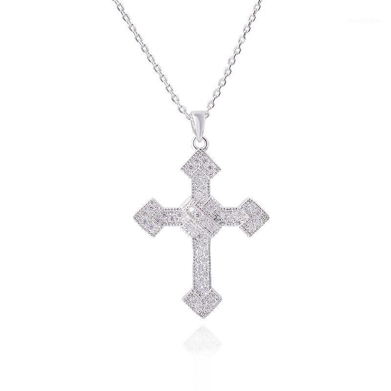 

Cross-border Simple Hip-hop Piker Punk Necklace Micro-inlaid Zircon Clavicle Chain Religious Cross Pendant Female Chains, Silver