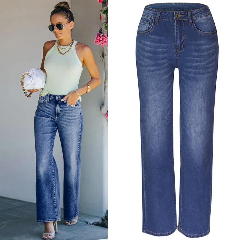 

Women' Jeans High Waist Slim Split Trousers 2021 Autumn Korean Style, Dark blue