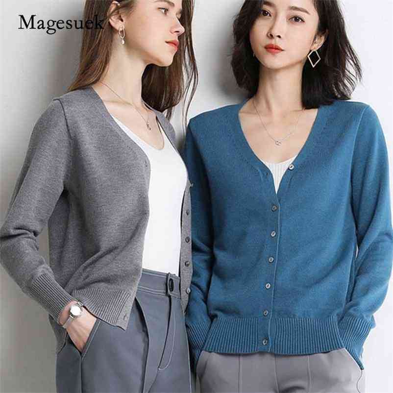 

Autumn Long Sleeve Loose Casual Ladies Sweaters Knitted Cardigan Women V-neck Christmas For Jumper 11108 210518, Apricot