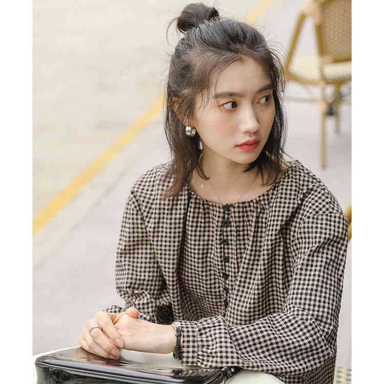 spring plaid Vintage Shirt female Oversize Tops Long sleeve Girls Blouse Plus Size Autumn Women Blouses femme Blusas 210417Z