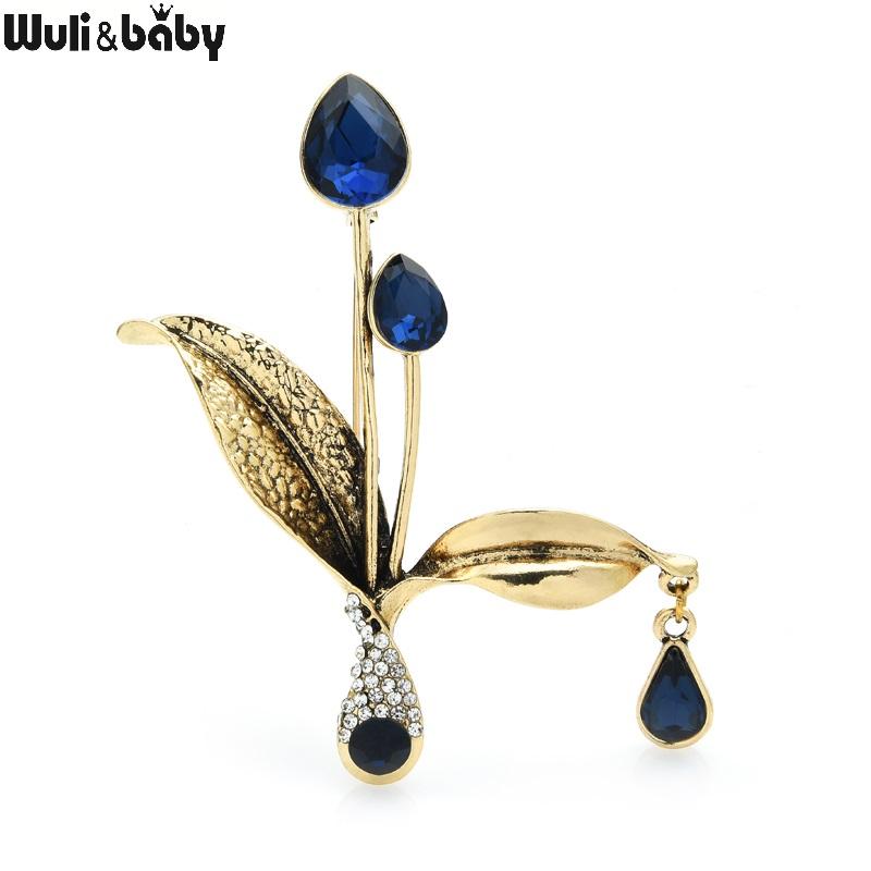 

Pins, Brooches Wuli&baby Vintage Waterdrop Flower Women 2-color Rhinestone Party Office Brooch Pins Gifts, Gray