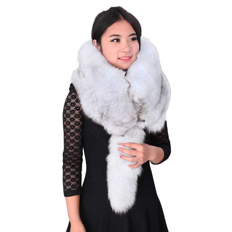 

Fox skin men and women fox fur scarf whole blue real collar shawl X0722