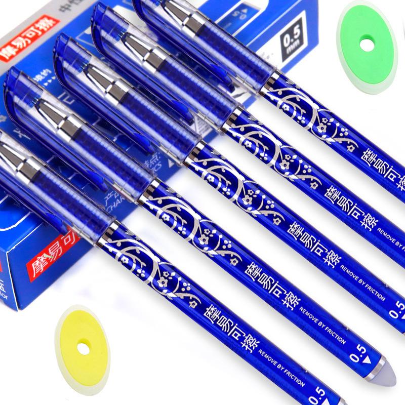 

2+50 Pieces Set 0.5mm Blue Black Ink Gel Pen Erasable Refill Rod Washable Handle School Stationery Ballpoint Pens, Blue;orange