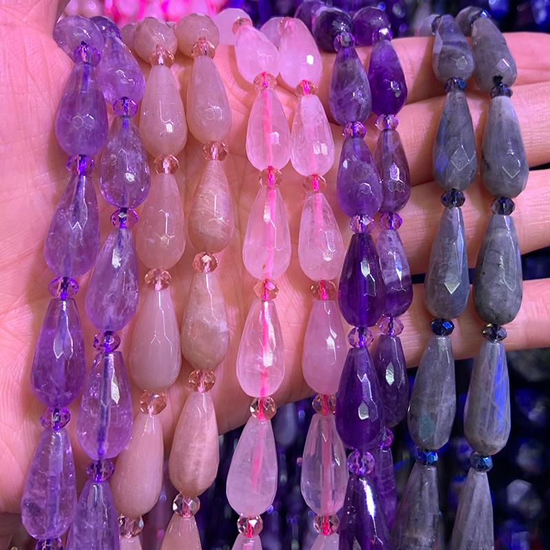 

Other 8x16mm Natural Rose Quartz Labradorite Amethyst Sunstone Stone Beads 15'' Faceted Drop DIY Loose For Jewelry Making