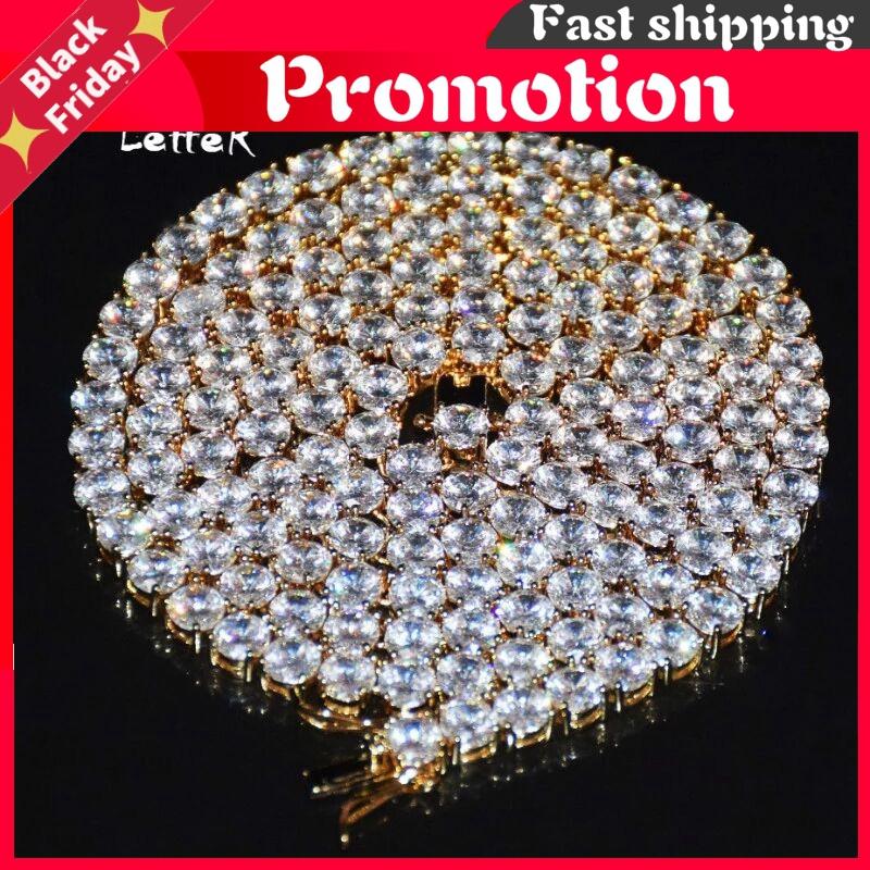 

Chains 4mm 5mm 6mm 1 Row Tennis Chain Zircon Necklace Hop Jewelry Gold Color Copper Material Men Rock Link 18inch 20inch, Silver