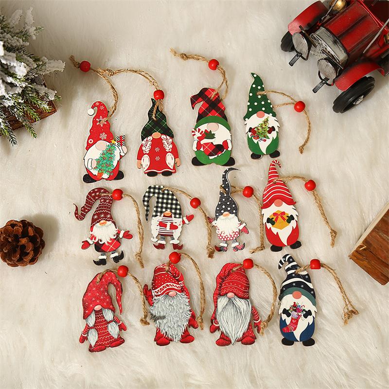 

Christmas Decorations 9pcs Navidad 2021 Year 2022 Gift Tree Gnomes Wooden Pendants Ornaments Small Pendant