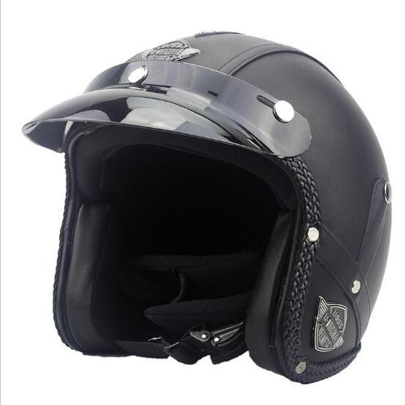 Casques de moto Vintage 3/4 Cuir pour visage ouvert Chopper Casque de vélo Moto Motocros Bleu S M L XlMotorcycle