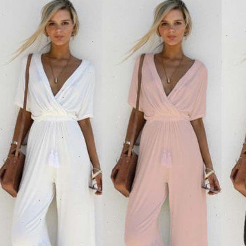 

women womens jumpsuits jumpsuit romper short sleeve v neck casual playsuit overalls ladies wide leg loose white black pink, Black;white