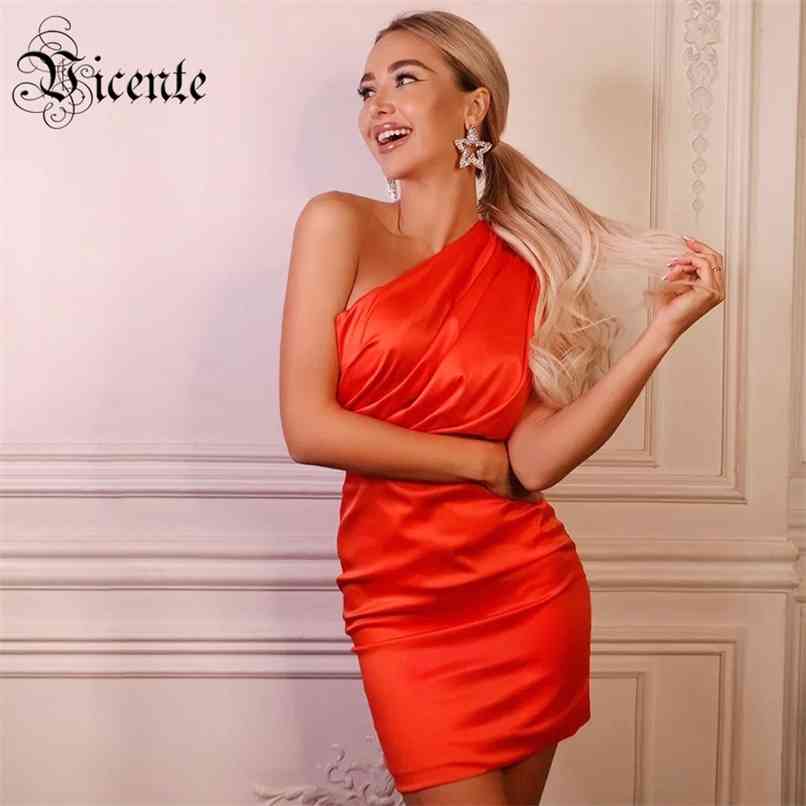 

Trendy Draped Design One Shoulder Sexy Backless Single Strap Celebrity Party Mini Satin Dress 210520, Red