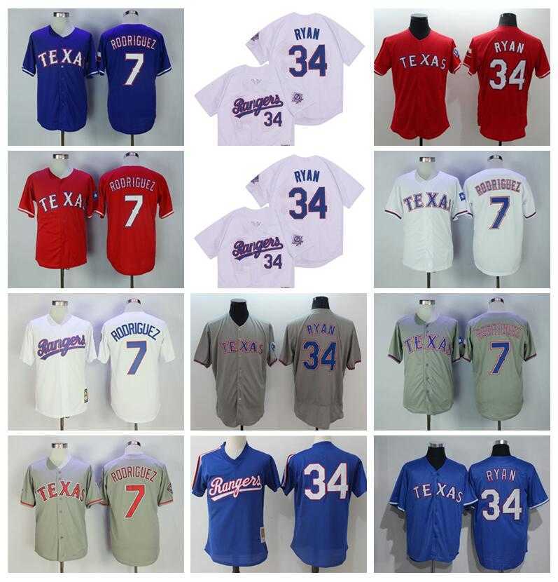 

Retro Baseball 7 Ivan Rodriguez Jersey Men Retire 34 Nolan Ryan Pullover Vintage Cool Base Stitched Home Team Blue Red White Grey, 7 white