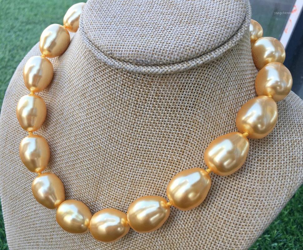

Fashion 18x23mm Gold Baroque South Sea Shell Pearl Beads Necklace 18'' + Chains