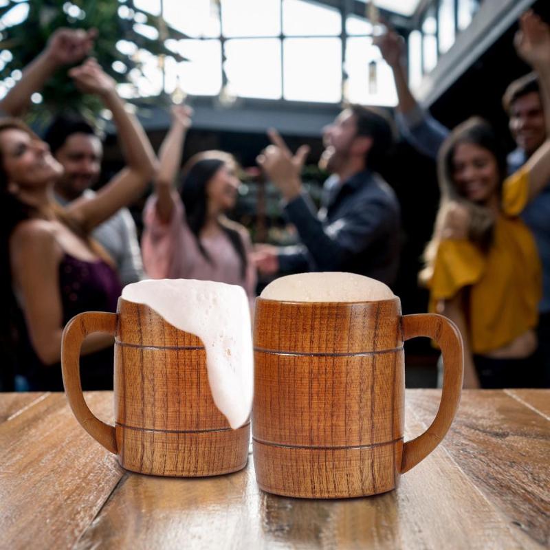 

Mugs 320ml Large Wooden Beer Mug Wood Cup Tankard Stein Beautiful Tea Barrel For Men Women Creative Coffee Gift