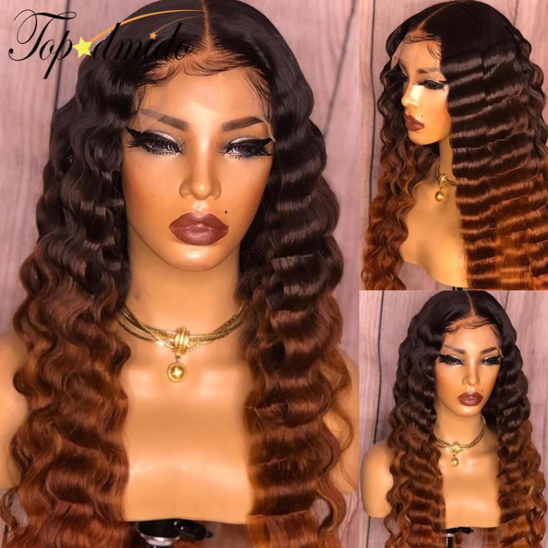 

Lace Wigs TOPODMIDO Deep Wave 13x6 Front Human Hair With Baby Pre-Plucked Ombre Brown Color Brazilian, Black;brown