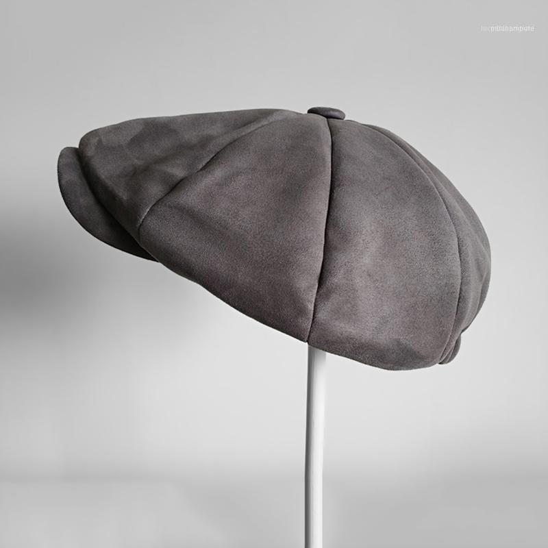 

Berets Top Grade Suede Sboy Caps Mens Grey Oversized Head Circumference Flat Women British Gatsby Cap Autumn Winter Hats BLM1141, Black