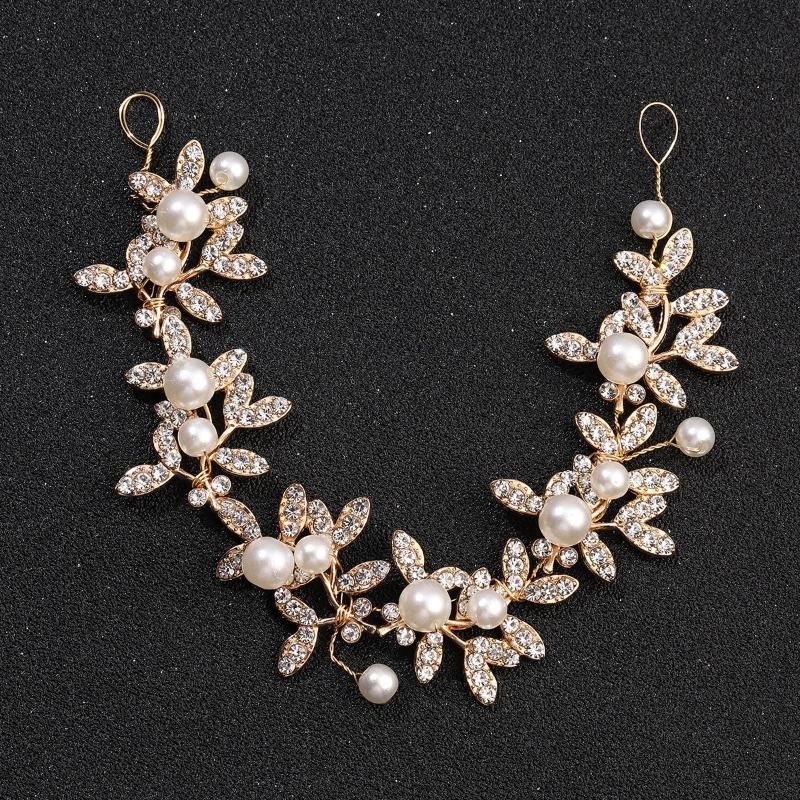 

Hair Clips & Barrettes Crystal Headbands Wedding Pearl Accessories Hairband Handmade Decoration Rhinestone Head Wear Ornament For Bride, Golden;silver