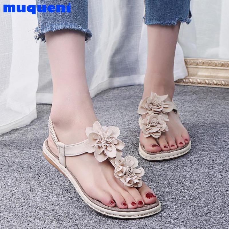 

Sandals 2021 Flat Bottom Flower Elasitc Band Women Open Toe Cool Black Red Female Summer Shoes Zapatos De Mujer Large Size 43