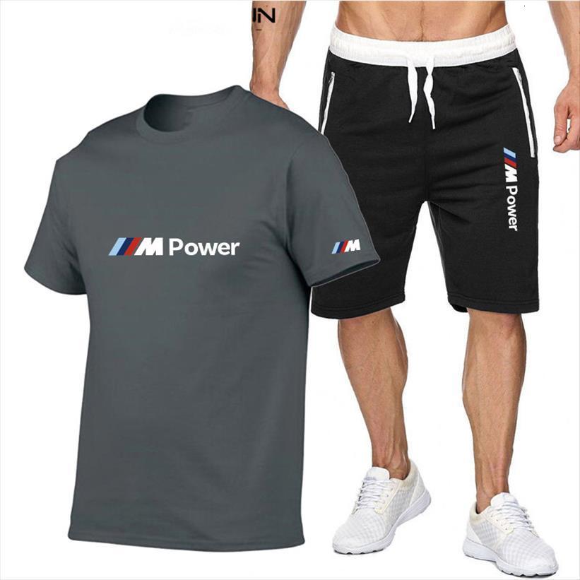 

summer cotton t shirt shorts mens tracksuit sets bmw sportswear track suits male sweatsuit short sleeves 2 piece set, Gray