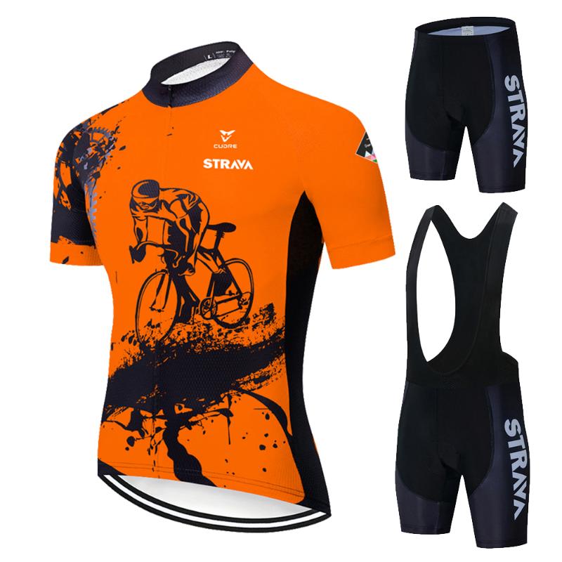 

Racing Sets 2021 Pro Cycling Jersey Set STRAVA Summer Ropa Ciclismo Mountain Bike Clothing Breathable Mans Bicycle Clothes Sportswear, Black;blue