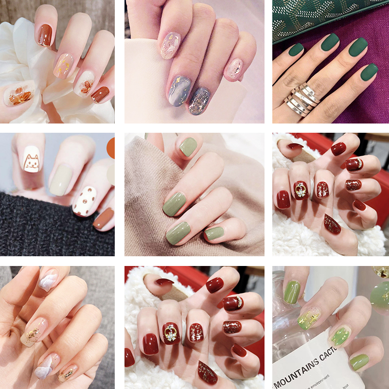 

24Pcs Nail Art Fake Nails Short Press on Tips False with Glue Coffin Stick Clear Display Set Full Cover Artificial Designs Square Kiss, Multi