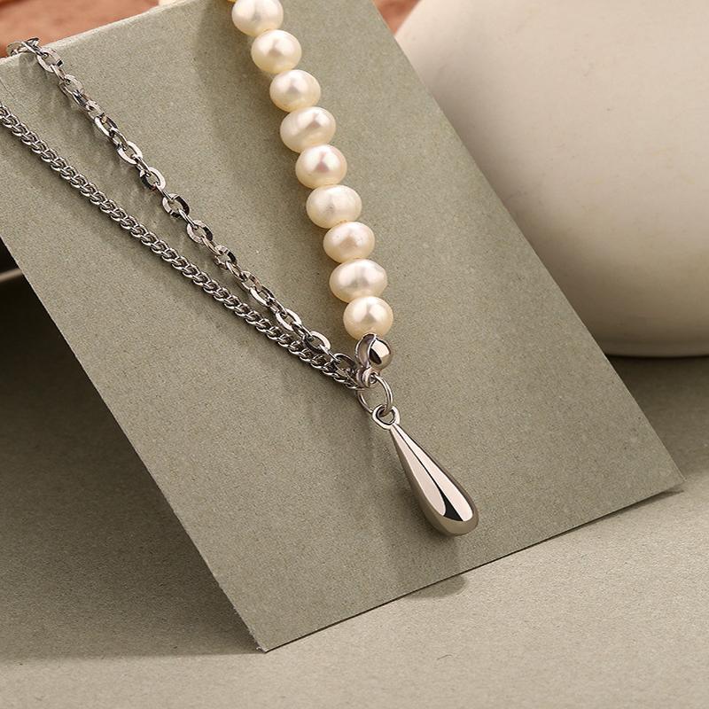 

Chains Amaiyllis 925 Sterling Silver Minimalist Stitching Clavicle Necklace Vintage Niche Water Drop Freshwater Pearl Jewelry