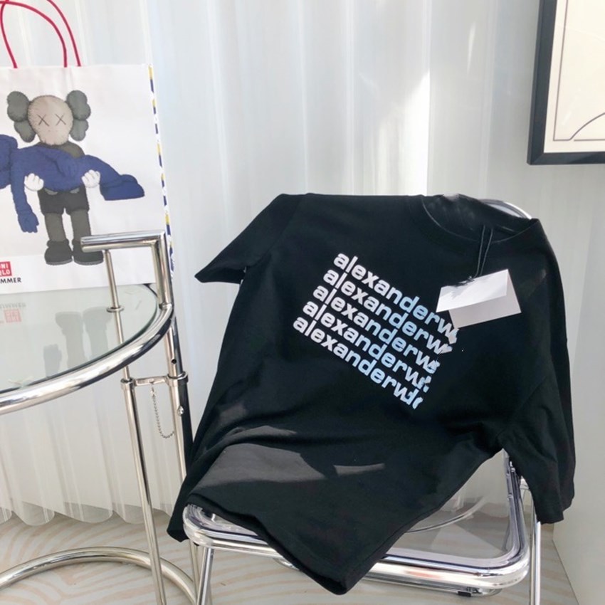 21s spring and summer new aw King full print foam gradual change bullet screen letter printing T-shirt short sleeve trend BLACK CREW NECK
