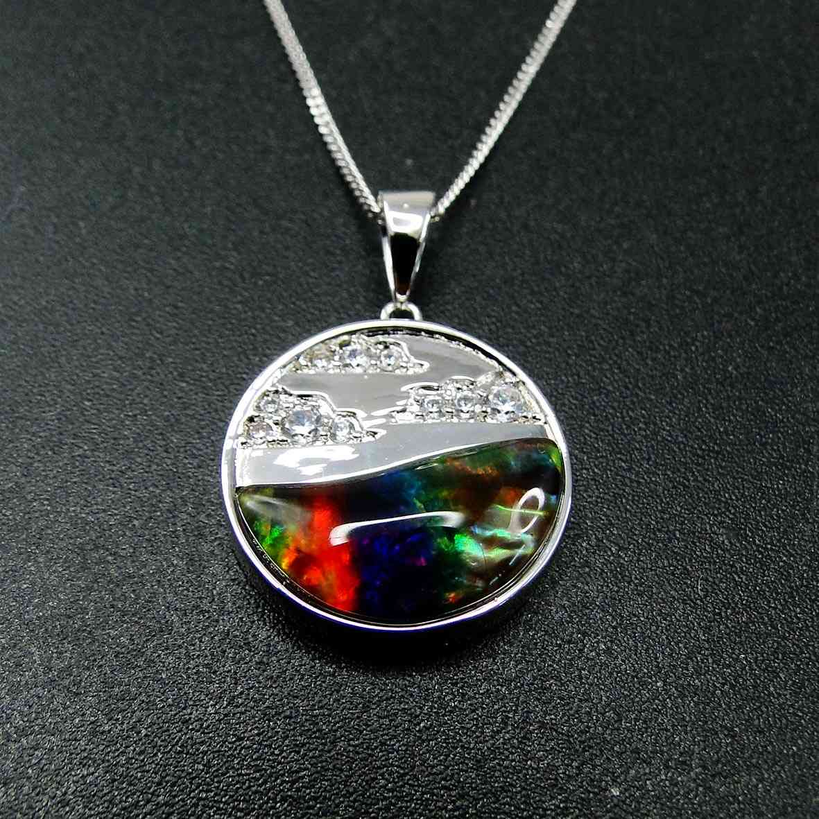 

Arrival Ammolite Pendant in 925 Sterling Silver Natural Multi Color MOP Ocean Pendant Necklace For Gift 210524