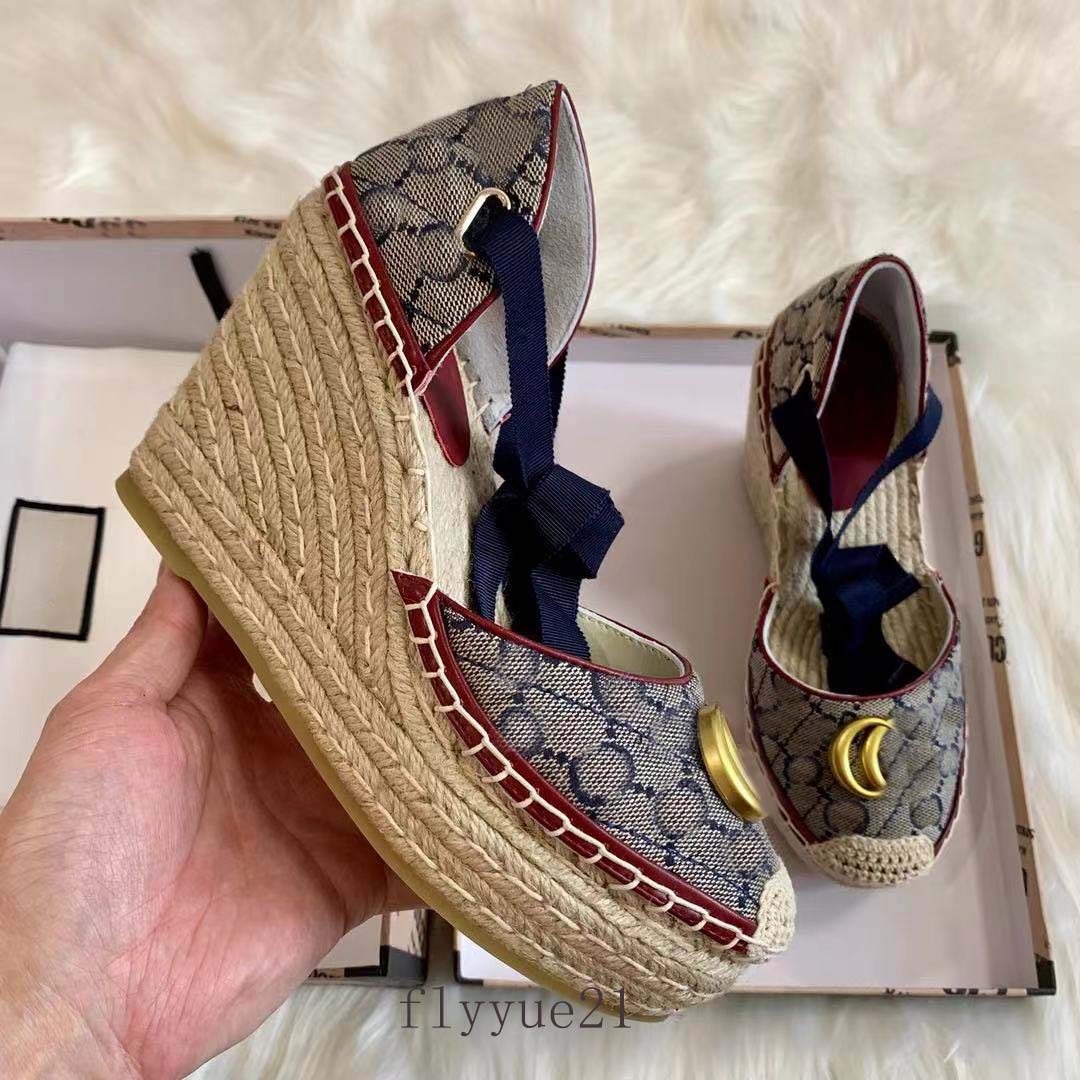 

Top quality Classics canvas sandals Designer Luxury high-heel shoes fashion Lace platform shoe, Blue