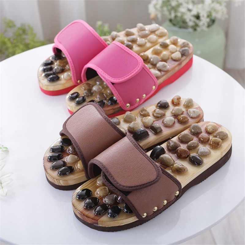 

JIANBUDAN New Home Massage shoes Women's Men's Indoor Pedicure slippers Bathroom slippers Massage Acupoint sandals H0827, Khaki