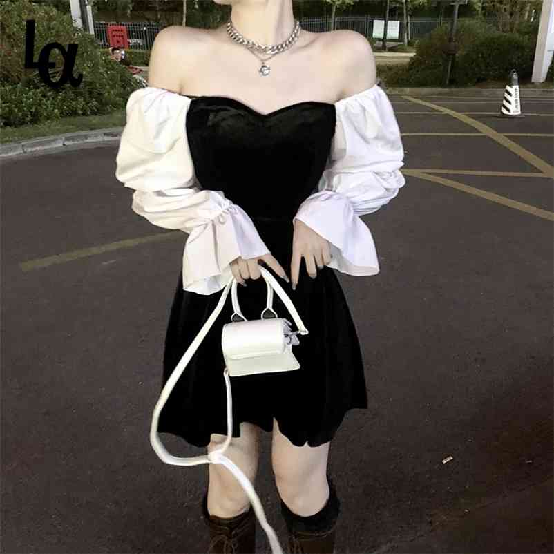 

Sexy Elegant Dress Women Autumn Patchwork Party Mini Female Streetwear High Street Japanese Korean 210519, Black