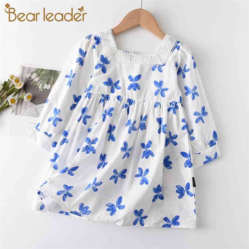 

Girls Dresses Autumn Fashion Lace Square Collar Kids Clothing Flower Print Pattern Casual Dress 2-6Y 210429, Ah4083 yellow
