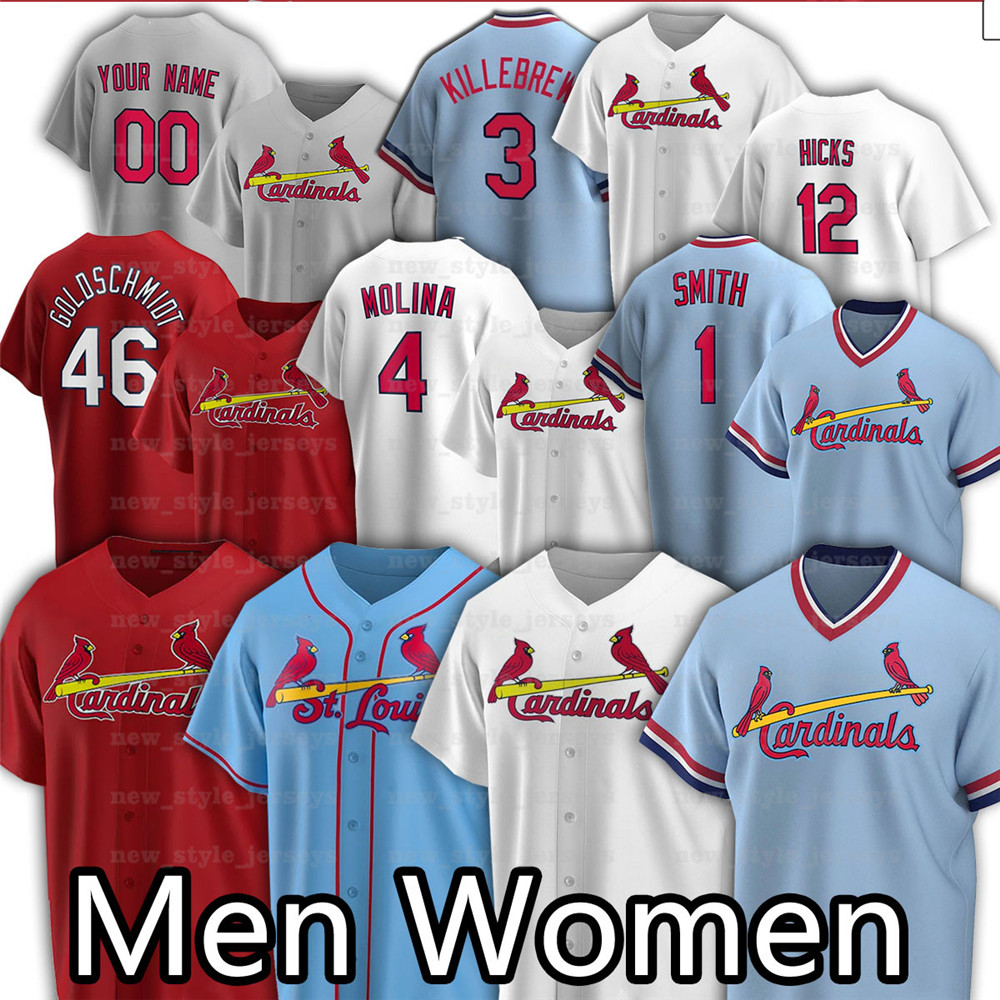 

Custom 28 Nolan Arenado 46 Paul Goldschmidt Baseball Jerseys Ozzie Smith Yadier Molina Dexter Fowler Jack Flaherty Miles Mikolas q1, Blue;black
