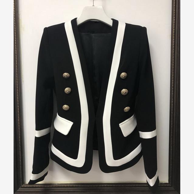 

Women' Suits & Blazers HIGH STREET Fashion 2021 Designer Blazer Classic Black White Color Block Metal Buttons Jacket Outer Wear