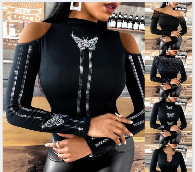 

Spring Elegant Butterfly Print Turtleneck Blouses Shirts Women Sexy Hollow Out Slim Tops Pullover Lady Fashion Casual Blusa, Chain black