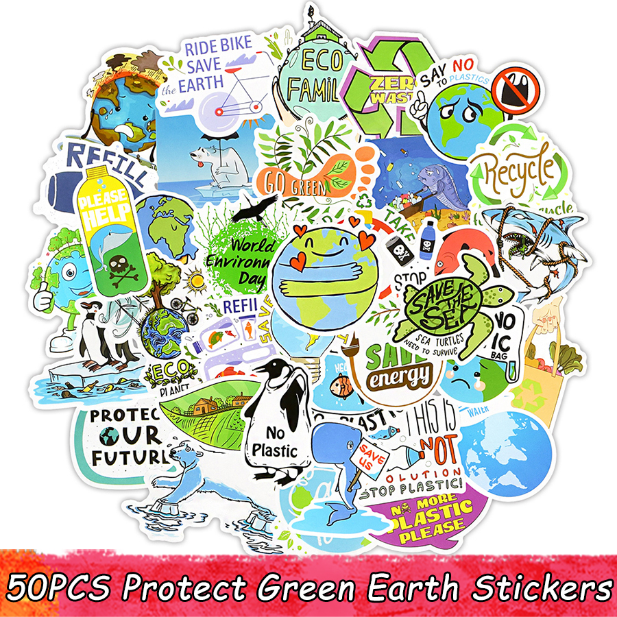 

50 PCS Protect Green Earth Stickers Aesthetic Anime Sticker for Laptop Phone Fridge Luggage Car Decals Gifts for Kids Education