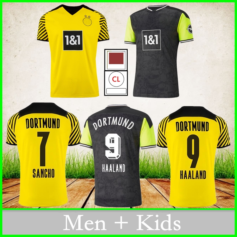 

Dortmund Soccer Jerseys Borussia 2021 2022 HAALAND SANCHO HAZARD REUS SCHULZ HUMMELS Home Away Third football shirt adult Men + Kids uniform, Patch