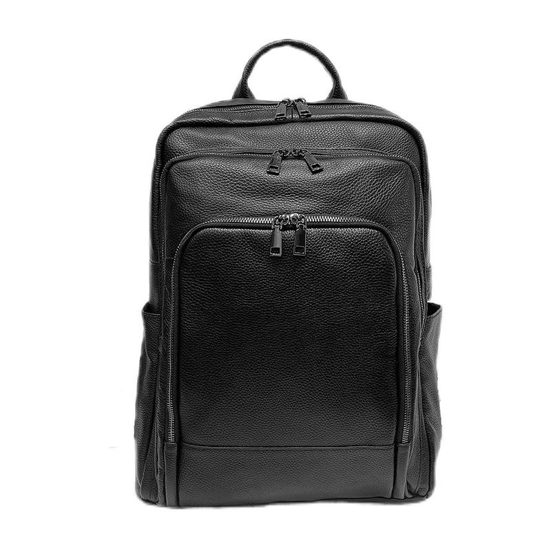 

Backpack Three Layer Design Men's Genuine Leather Luxury Cow Rucksack Large Casual Travel Bag Knapsack, Black