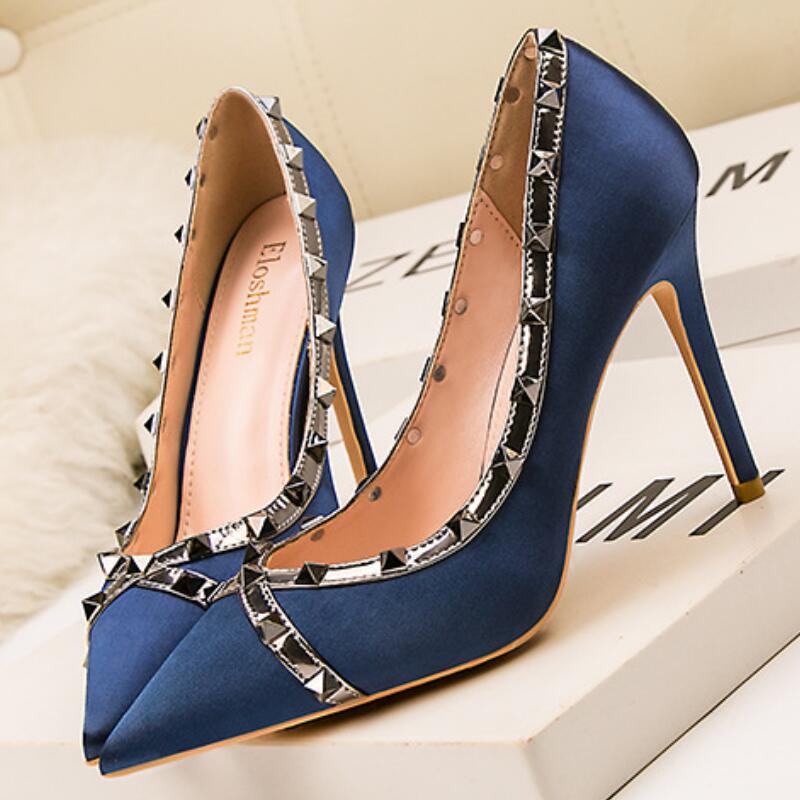 

Designer High heeled boat shoes spring autumn Pointed stilettos leather rivet women shoes luxury parties Sexy Letter lady Dress shoes 34-41, Bronze