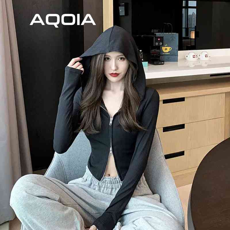

Gothic Style Zipper Women Sweaters Korea Slim Black Knit Woman Hooded Sweater Winter Fashion Female Cardigans Clothing 210521, Sku