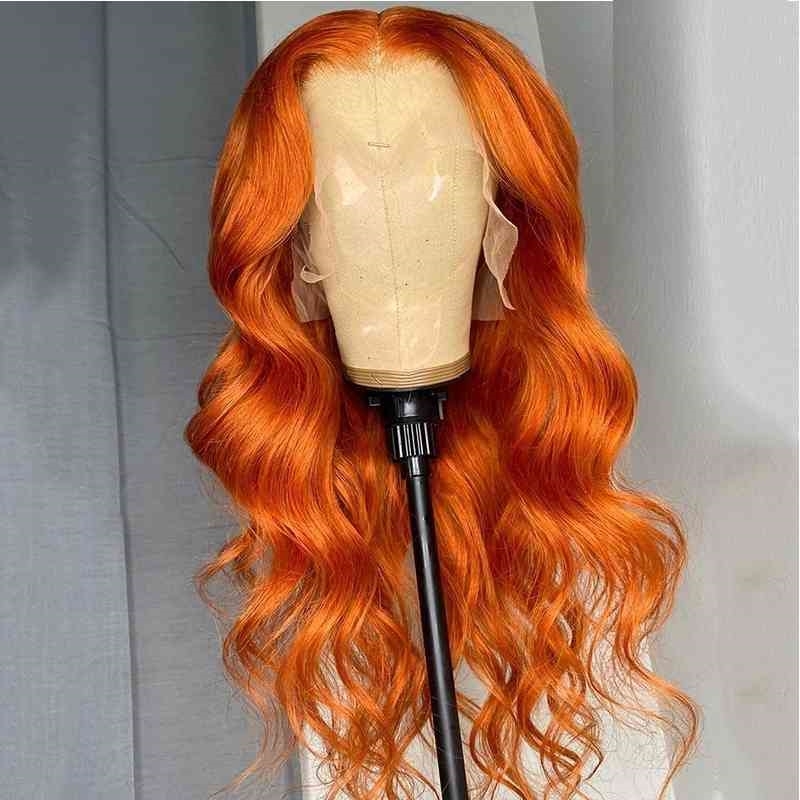 

Body Ginger Orange Colored Wave Synthetic Lace Front Wigs High temperature Fiber For Black Women With Baby Hair Cosplay Wig, Ombre color
