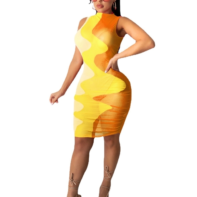 

Tie Dye Women Dresses Summer Recommend Style Sleeveless High Waist Bodycon Party Night Club Sexy Midi Casual Dress 210525, Pink