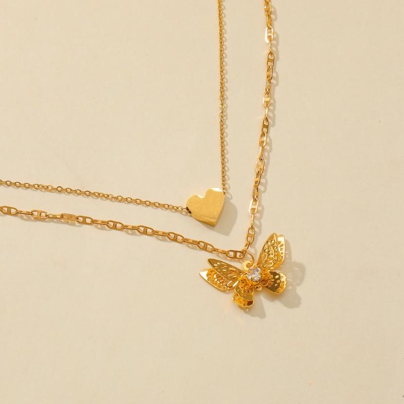 

Pendant Necklaces Stainless Steel 3D Butterfly Necklace Heart Love Couple Pendants Chain Gold 18K Choker Animal Design Waterproof Jewelry