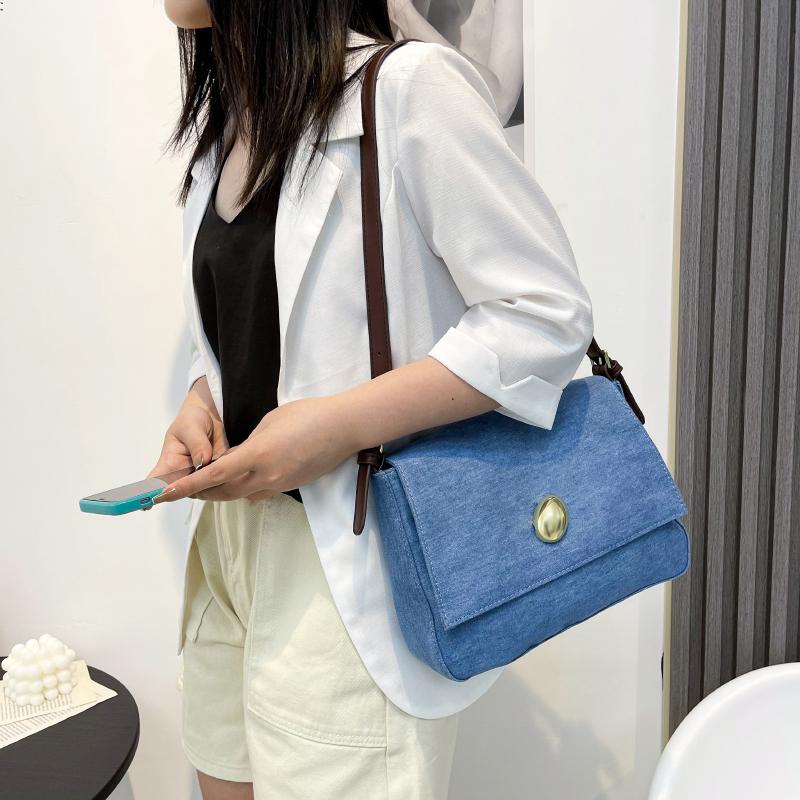 

Evening Bags Versatile Canvas Shoulder Bag 2021 Summer Blue Denim Fashion Women's Jeans For Ladies Soild Handbag Luxury Belt