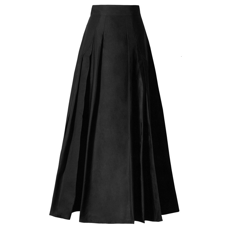 Skirts Black Hepburn Pleated A-line Fashionable Big Swing Umbrella Elegant High Waist Slim Skirt-image-728336432