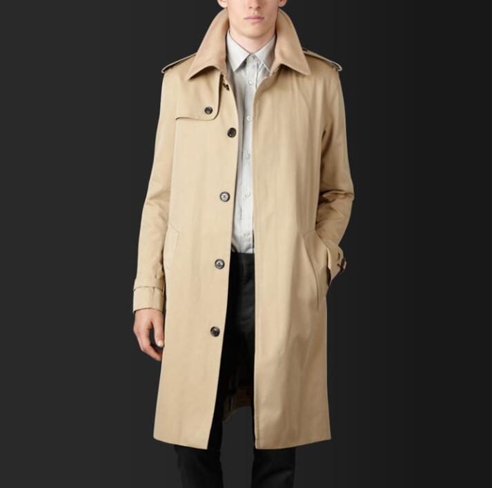 

Mens Trench Coats Spring Autumn Man Long Coat Men Single-breasted Clothes Business Casual Slim Fit Overcoat Sleeve Khaki Men, Black