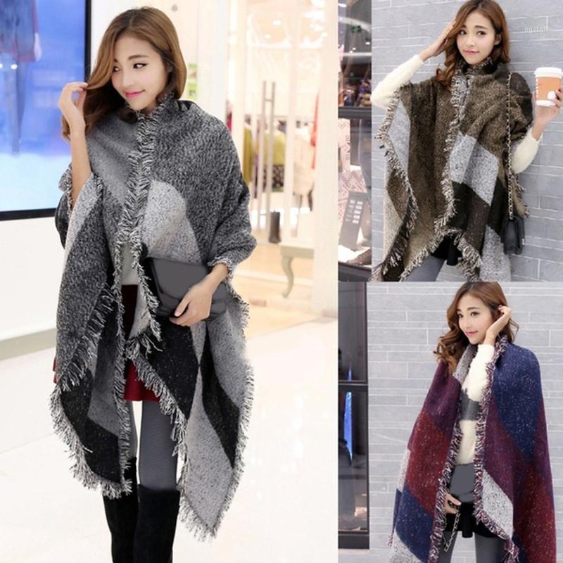 

Scarves Women Contrast Color Tassel Scarf Retro Female Multi-Purpose Shawl, Blue;gray