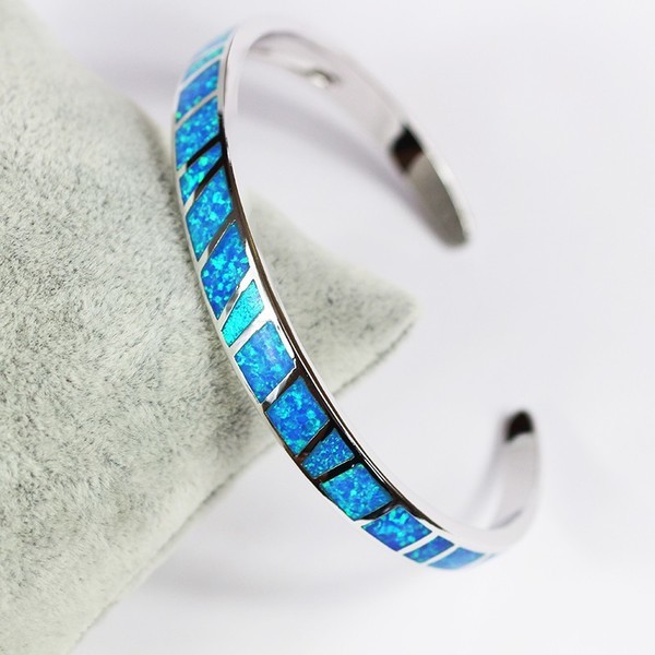 

Jzb0058 Dazzling Blue Opal Bangles Top Quality Jewelry Cuff for Men & Women Lovers Gift Pulseras Q0717