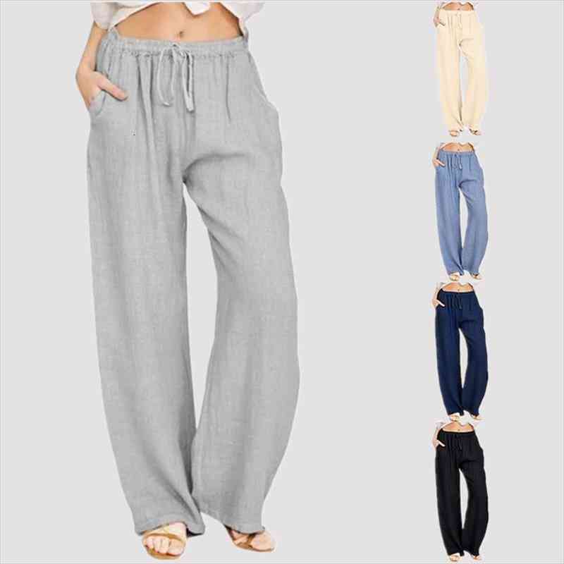 

women cotton linen wide leg pants vintage elastic waist baggy trousers lady loose casual pants plus size retro solid harem, Black;white